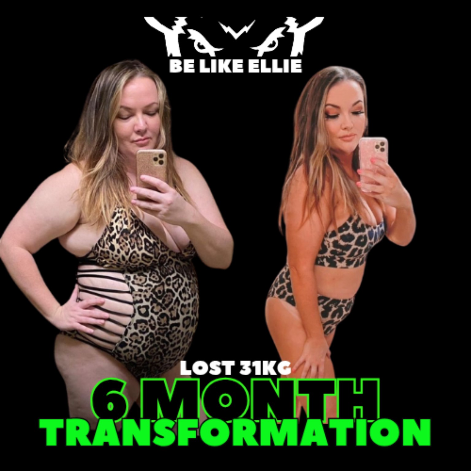 Ellie before and after losing 31 kilograms