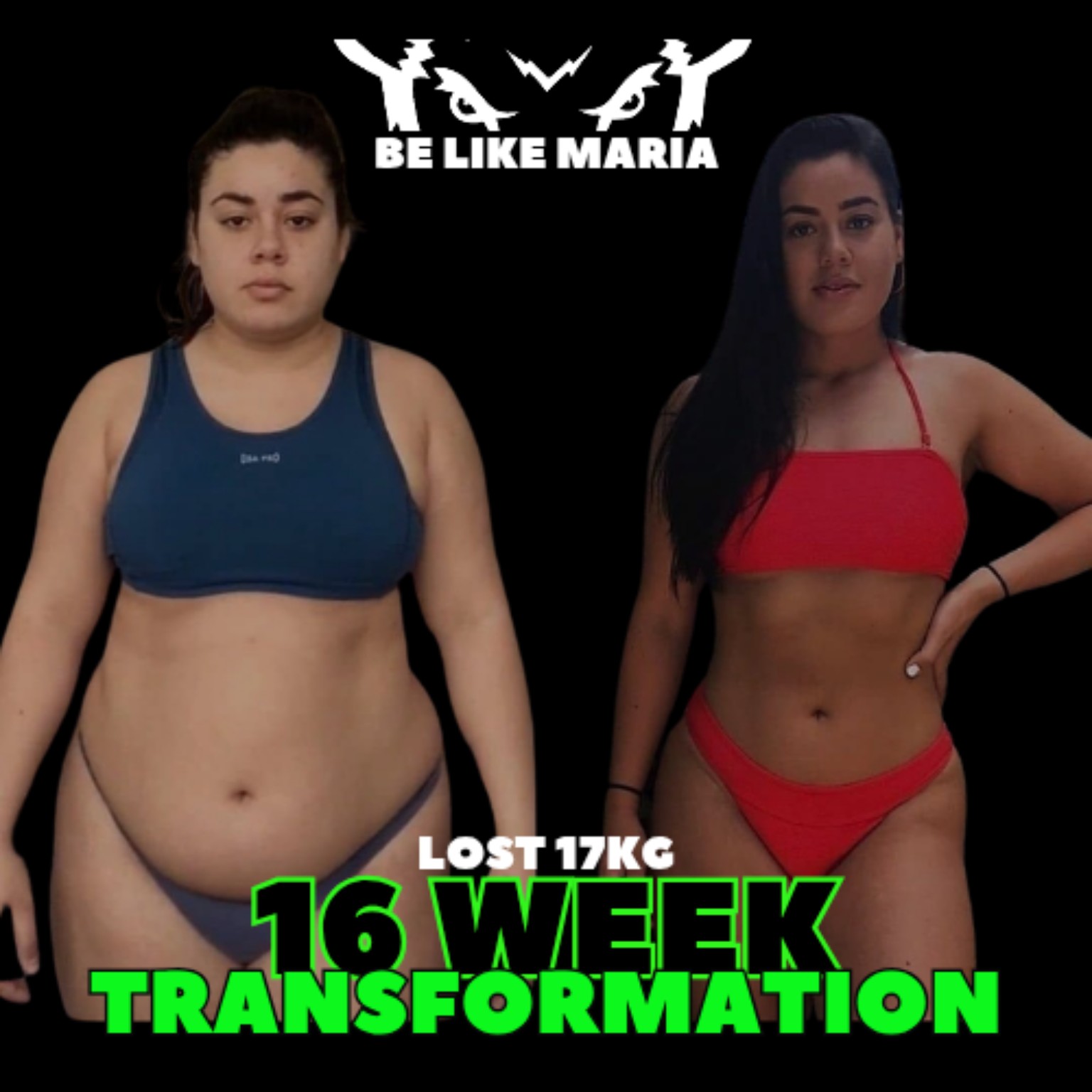 Maria before and after losing 17 kilograms